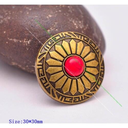 10X 30mm Brass Sun Flower Red Natural Turquoise Leathercraft Accessories Western Horse Saddle Tack Conchos Button Screwback