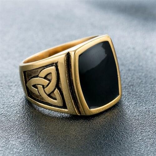 Personality Vintage Black Drop Oil Triangle Mens Titanium Steel Ring
