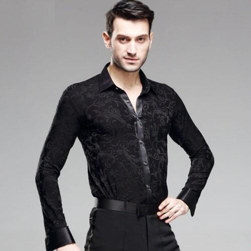 Mens Dancing Shirt Adult Black Long Sleeved Shirt Male Dance Adult Modern Dance Latin Dance Costume Rumba Samba B-4236