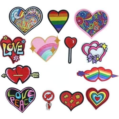 Rainbow Stripe Love Peace Patches Heart Patch Iron on Letters Embroidery Applique Iron on Transfers for Clothing Accessories