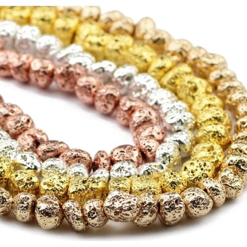 Irregular Shape Rose Gold Black Volcanics Lava Natural Stone Spacers Loose Beads For Jewelry Making DIY Bracelet Necklace8~10mm