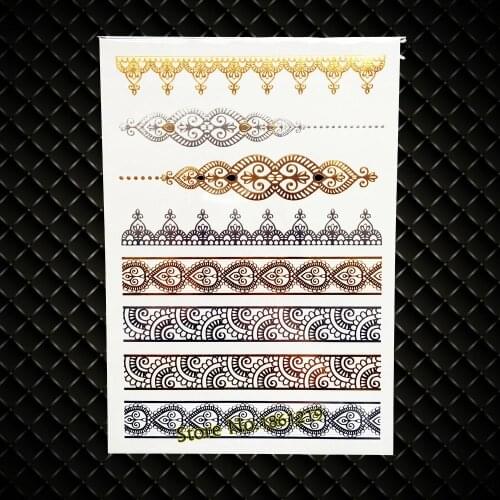 New Indian Bracelet Flash Metallic Temporay Tattoo Jewelry Stickers Women Henna Waterproof Tattoo Paste GYH34 Large Size 21x15CM