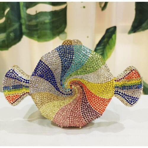 New Arrival White/Blue/Green Multicolored Crystal Clutch Purse Fashion Candy-Shape Women’s Party Prom Bags Mini Chain Handbags