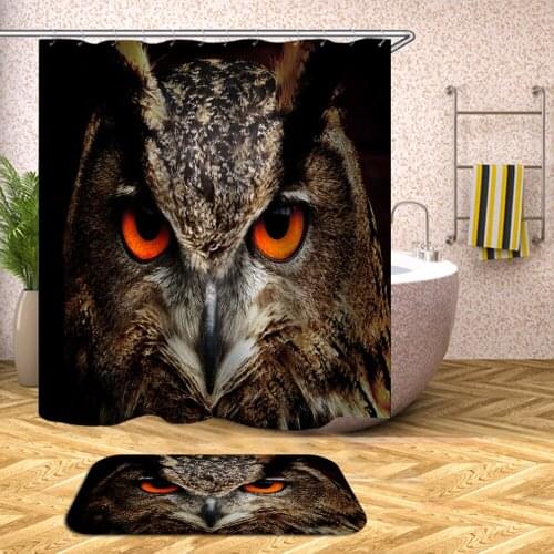 New Arrival Owl Shower Curtain Fabric A Bird Of Minerva Rideau De Douche Bathroom Curtain Night Animal Orange Eye Bath Curtain