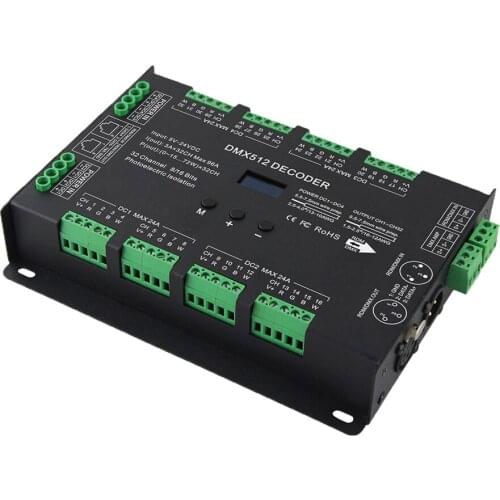 New 32 Channel Led DMX Decoder DC 5V-24V Input;3A*32CH 96A 2304W Output RGB/RGBW Strip DMX512 Slave Controller PWM