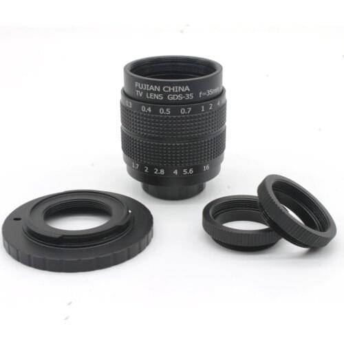 35mm F/1.7 C mount CCTV 2/3" lens body black 12 blades for Nikon 1 J1 J2 V1 V2