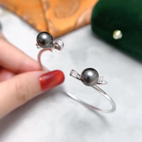Two Pearl Bow 925 Sterling Silver Bracelet Mountings ADJUSTABLE Bangle Findings Jewelry Parts Fittings Accessories for Pearls