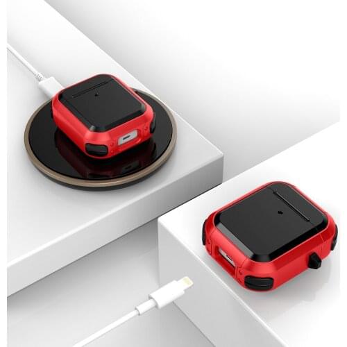 Luxury armor funda for airpods 2 case PC and TPU Wireless Bluetooth headset accessories cover for air pods prevention with hook