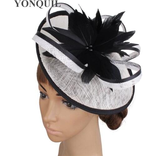 Sinamay Wedding Laides Headwear Fancy Feather Flower Fascinator Hat For Women Fashion Occasion Fedora Cap With Headband Mesh Hat