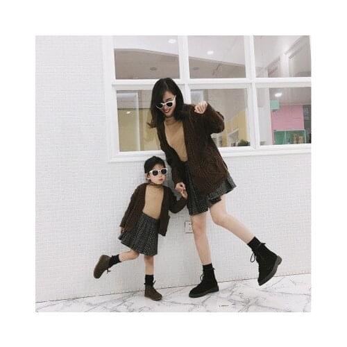 Mother & Kids Sweater Coat Solid Casual Mommy And Me Clothes Warm Autumn Winter Cardigan Single-breasted Outwear Matching Outfit