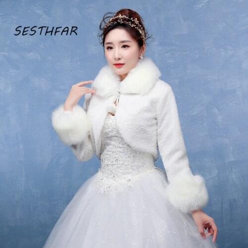 Wedding Cape Bridal Cloaks Wedding Coat Jacket Bridal Shawl Fur Faux Winter Bolero Women For Evening Party PJ013