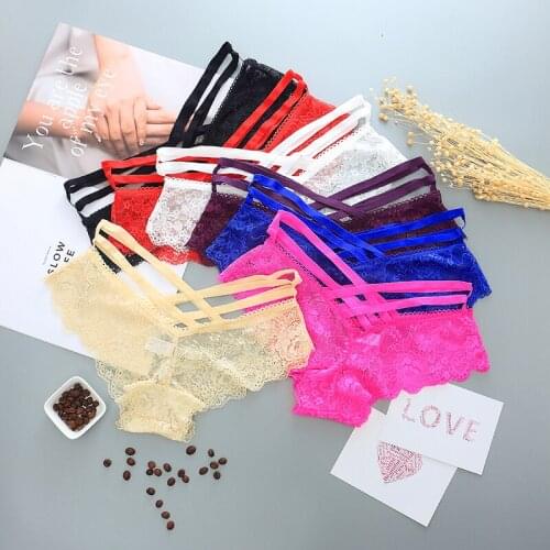 Women Sexy Panties Lace Low-Rise Solid Briefs Thong Exotic Underwear Female Fashion Cross Strap G-String Intimate Lingerie
