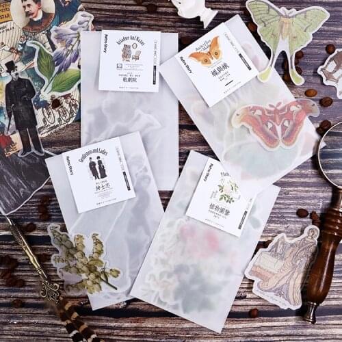 1pack Retro Sticker Bag Plant Illustration Series Techo Photo Album Decoration DIY Stickers Travel