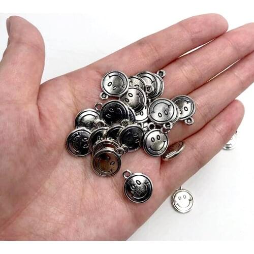 10 pcs 12mm Smiley Face Alloy Charm Pendants DIY Earring Necklace Jewelry Finding Smiling Face Pendant Craft Making Accessories