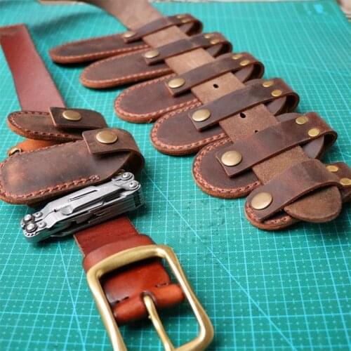 10 Design First Layer Crazy Horse Cowhide Leather Folding Knife Tool Pliers Case Sheath Waistband Key Waist Bag With Buckle Belt