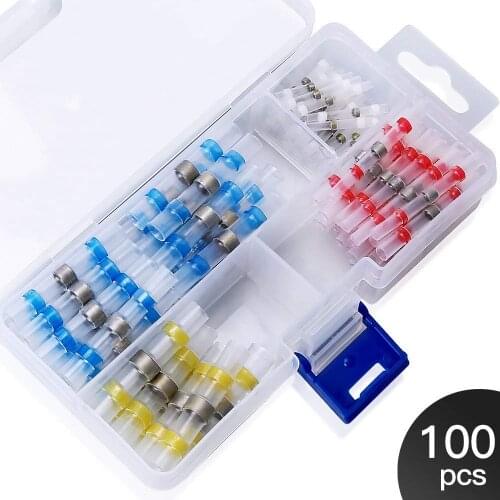 100pcs Electrical Connector Mix Solder Sleeve Heat Shrink Tin Ring Crimp Terminals Waterproof Wire Splice Connector Terminal