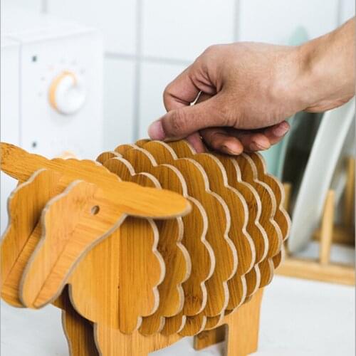 7pcs/11pcs per Set wood Cute Sheep Coasters Set Non Slip Cute Coasters for Drink Car Cup Holder Coaster Heat Insulation Cup Mat