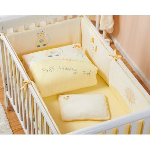 Promotion! 7PCS embroidery baby bedding set cotton baby girl bumper crib set,include(2bumper+duvet+sheet+pillow)