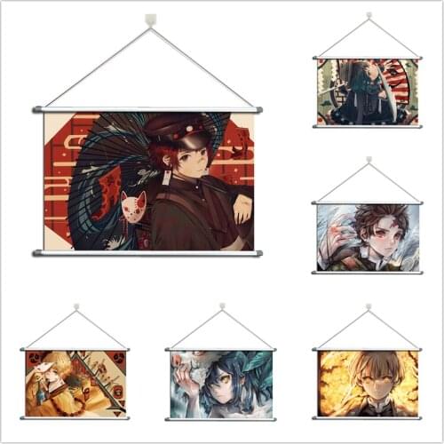 Anime Demon Slayer Kimetsu No Yaiba Tanjirou Zenitsu Prsonalize Customer Made Alloy Fabric Wall Poster Scroll