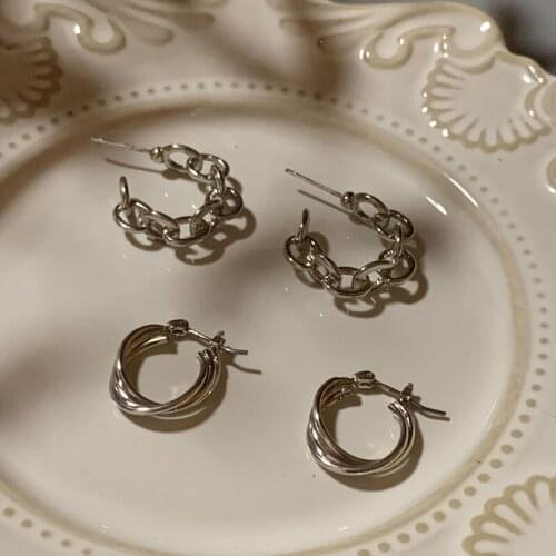 Besimpol Real 925 Sterling Silver Earrings Suit Metal Twist Hollow Hoop Earrings for Women Luxury Fine Jewelry Combined Set Gift