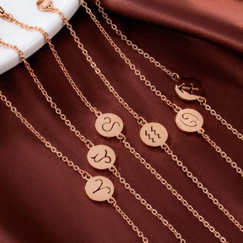 2021Trend New Twelve Constellation Zodiac Charm Bracelet For Women Stainless Steel Chain Bracelets On Hand Fashion Jewelry Gift