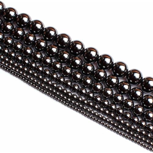 High Quality Round Natural Hematite Stone Bracelet Necklace Jewelry Gems Loose Beads 38cm 2,3,4,6,8,10,12mm