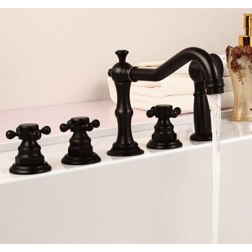 Oil Rubbed Bronze Bathroom Bathtub Faucet Basin Faucet Deck Mounted Handheld Tub Mixer Tap Cold Hot Mixer Water Tap Hand Shower