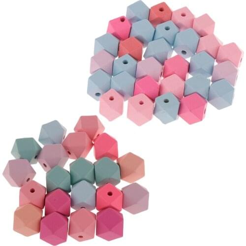 15mm/20mm Mixed Color Wooden Loose Beads Geometric Beads for DIY Decoration