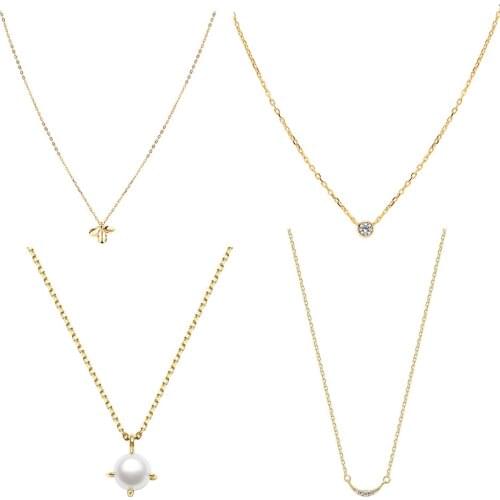 ELESHE 100% 925 Sterling Silver Gold Color Necklace With Zircon Pearl Pendant Necklace For Women Jewelry Engagement Gift