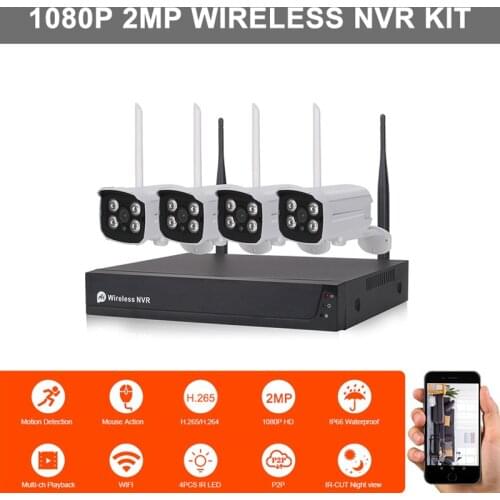 4CH Video Surveillance Camera NVR Kit IP66 Waterproof 1080P 2MP Wireless IP Camera WIFI CCTV Security System Net Video Recorder