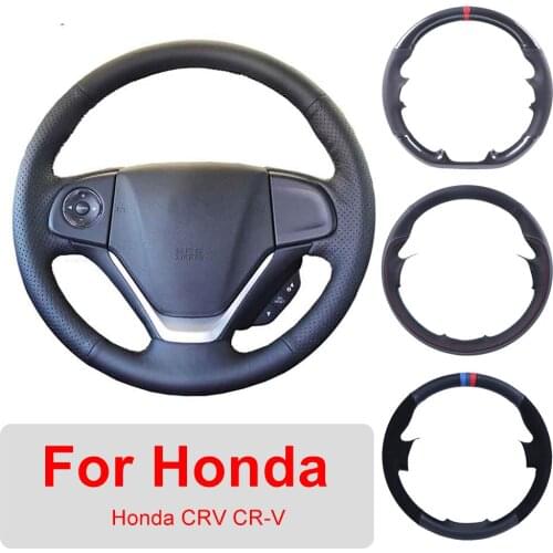 DIY Leather Car Steering Wheel Cover For Honda CRV CR-V 2012-2015 Auto Interior Customized Steering Wheel Wrap Hand Sewing