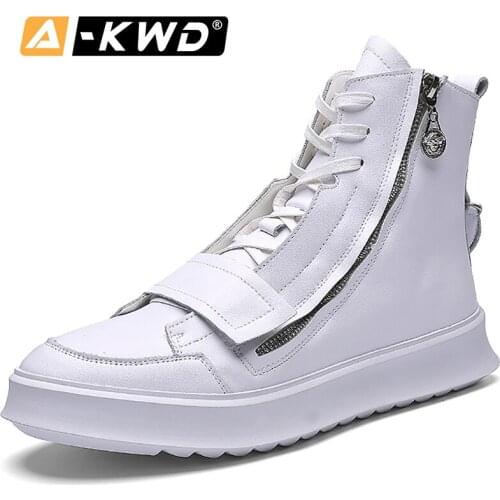Fashion Lace up Men Casual Shoes Zipper Mens Sneakers Comfort Black Men Trainers Shoes Pu High-top Flat Shoes Fashion Trainers