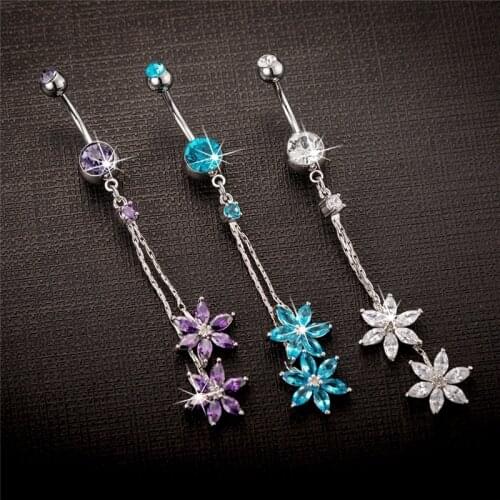 1pc New Zircon Fashion Surgical Stainless Steel Navel Piercing Flower Pendant Belly Button Rings Belly Piercing Body Jewelry