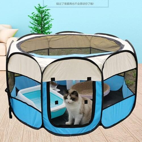 Portable Pet Cage Tent Folding Dog Bed Octagonal Cage Cat Tent Playpen Easy Operation Puppy Kennel Fence Dogs House Pet Supplies