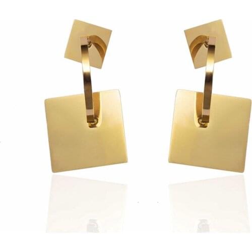 Trendy Woman Drop Earrings Stainless Steel Gold Plating Square Piece Shape Dangle Earring Luxury Wedding Engagement Jewelry