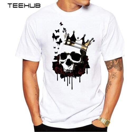 2019 TEEHUB Mens Fashion King of Skull Printed T-Shirt Short Sleeve Novelty Design Tops Cool Tee