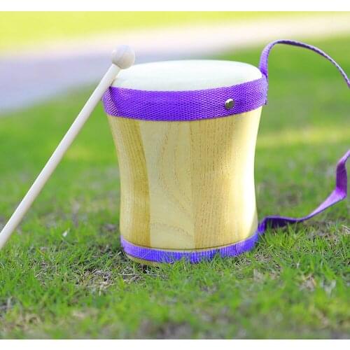 Musical Toys Wooden Hand Drum Tsubaki Timber Sheepskin Handheld Drum Percussion Instrument for Kids Childrens Education Games