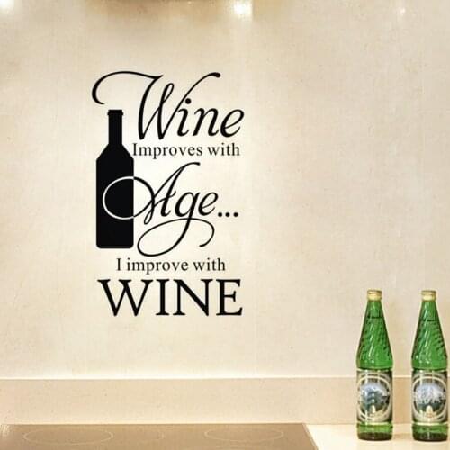Stickers Cuisine Wine Improves With Age I Improve Winebottle Quote Wall Sticker Bar Kitchen Home Decor Wall Tile Stickers X135