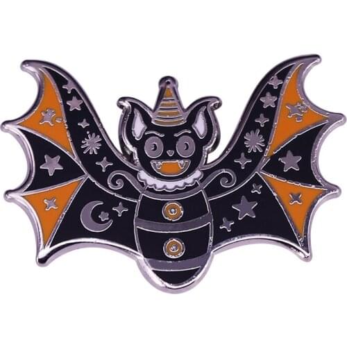 Celestial Stars and Moon Bat Brooch Cute Spooky Blood Sucker Pin Who is celebrating his birthday