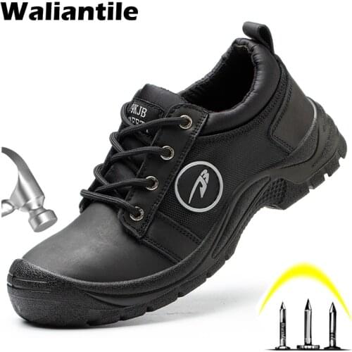 Waliantile Newest Men Work Shoes Puncture-Proof Safety Boots For Men Steel Toe Non-Slip Working Boots Indestructible Leather