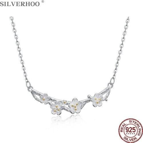 SILVERHOO 925 Sterling Silver Chokers Necklaces For Women Trendy Simple Jewelry Cute Flower Pendant Necklaces Anniversary Gift