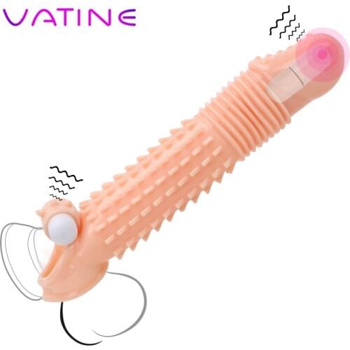 VATINE Extender Reusable Delayed Ejaculation Penis Enlargement Condoms Vibrating Sex Toys For Men Penis Sleeve Vibrator