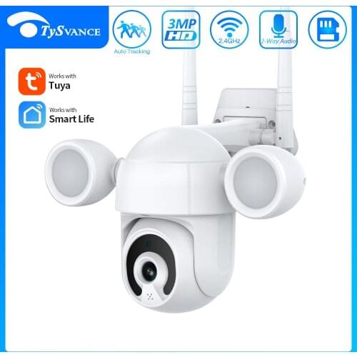 TUYA HD 3MP Countryyard Waterproof WIFI IP PTZ CCTV Security Dome Cameras Color Night Vision Floodlight Garden Dual Light Camera