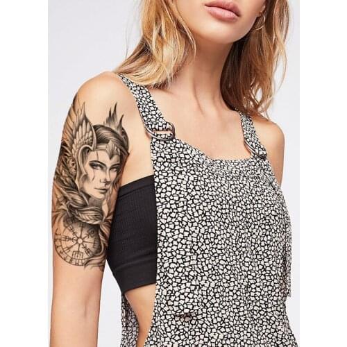 Temporary Tattoo Stickers Black Compass Totem Arrow Wings Feathers Hair Fake Tatto Waterproof Tatoo Arm Large Size for Women Men