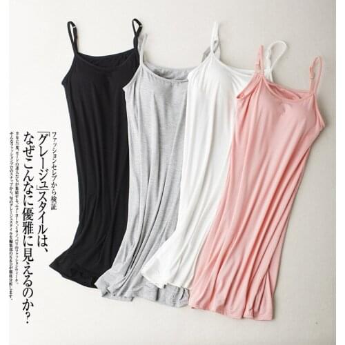 Built-in Bra Padded Sleep Dress Women Spaghetti Strap Nightgown Casual Nightdress Sleepwear Modal Intimate Lingerie Nightwear