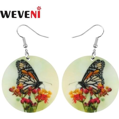 WEVENI Acrylic Round Spot Butterfly Earrings Flower Insect Animal Dangle Drop Jewelry For Women Kid Girls Novelty Gift Accessory