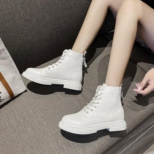 YSHUNIJ 2021 Autumn and Winter New Fashion Korean Version British Back Zipper Womens Shoes Short Boots Martin Boots Womens