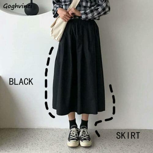 Women Skirts Solid Mid-calf All-match Loose Plus Size 3XL Casual Anti-glare A-line Elastic Waist Elegant Chic Stylish Ulzzang