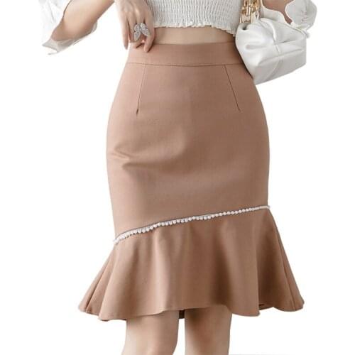 Plus Size Womens Clothing S-5XL 2021 New Womens High-waist Skirt Elegant Solid Color Office Ladies' Bust Fishtail Skirts