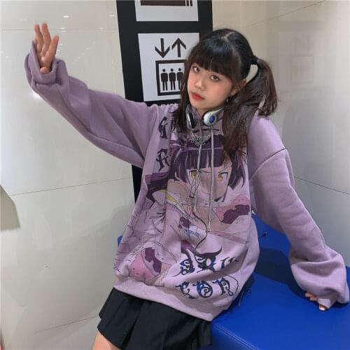 Deeptown Anime Print Hoodie Women Harajuku Manga Sweatshirt Japan Style 2021 Kawaii Oversized Comics Pullover E Girl Cute Tops
